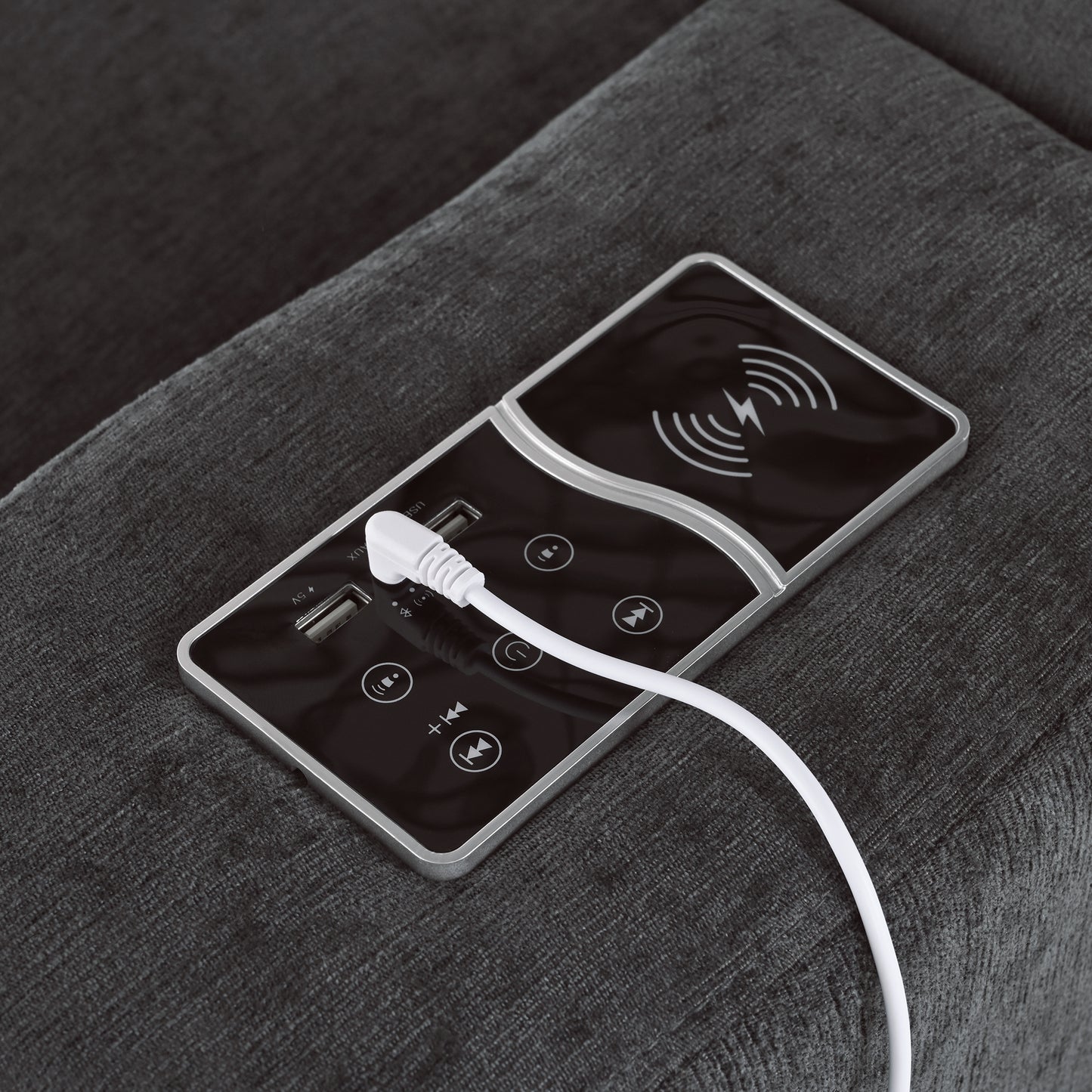 Upholstered Modular Sofa with  with Storage Space, USB Charge Ports,Wireless Charging and Built-in Bluetooth Speaker in Arm,Sectional sofa for Living Room Apartment.[old sku:WY000317AAE]