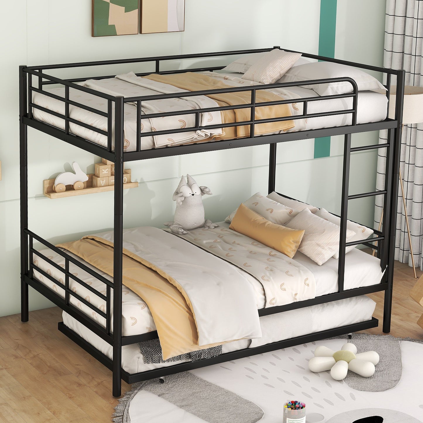 Full Over Full Metal Bunk Bed with Trundle