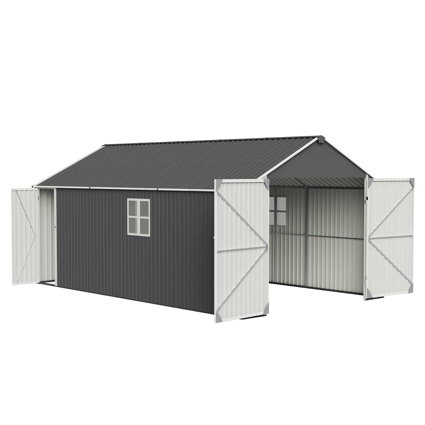 12x20 FT Heavy Duty Metal Garage Shed, Outdoor Storage Building with Double Doors & 2 Windows, Waterproof All-Weather Steel Carport for Car Truck Motorcycle & Lawnmower,DARK GRAY