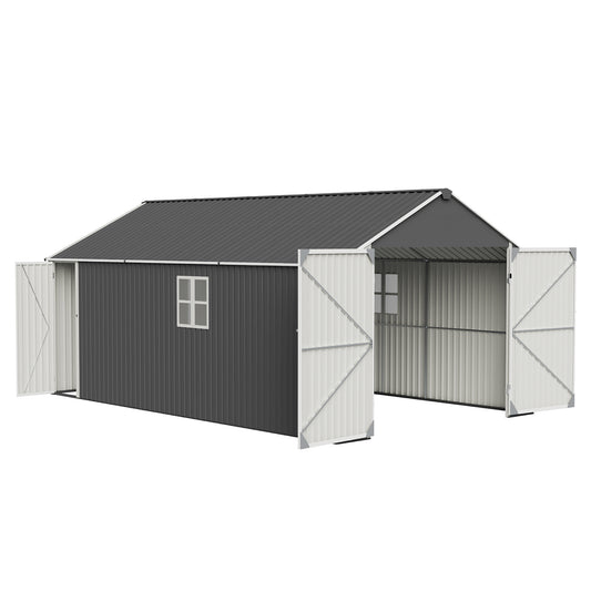 12x20 FT Heavy Duty Metal Garage Shed, Outdoor Storage Building with Double Doors & 2 Windows, Waterproof All-Weather Steel Carport for Car Truck Motorcycle & Lawnmower,DARK GRAY