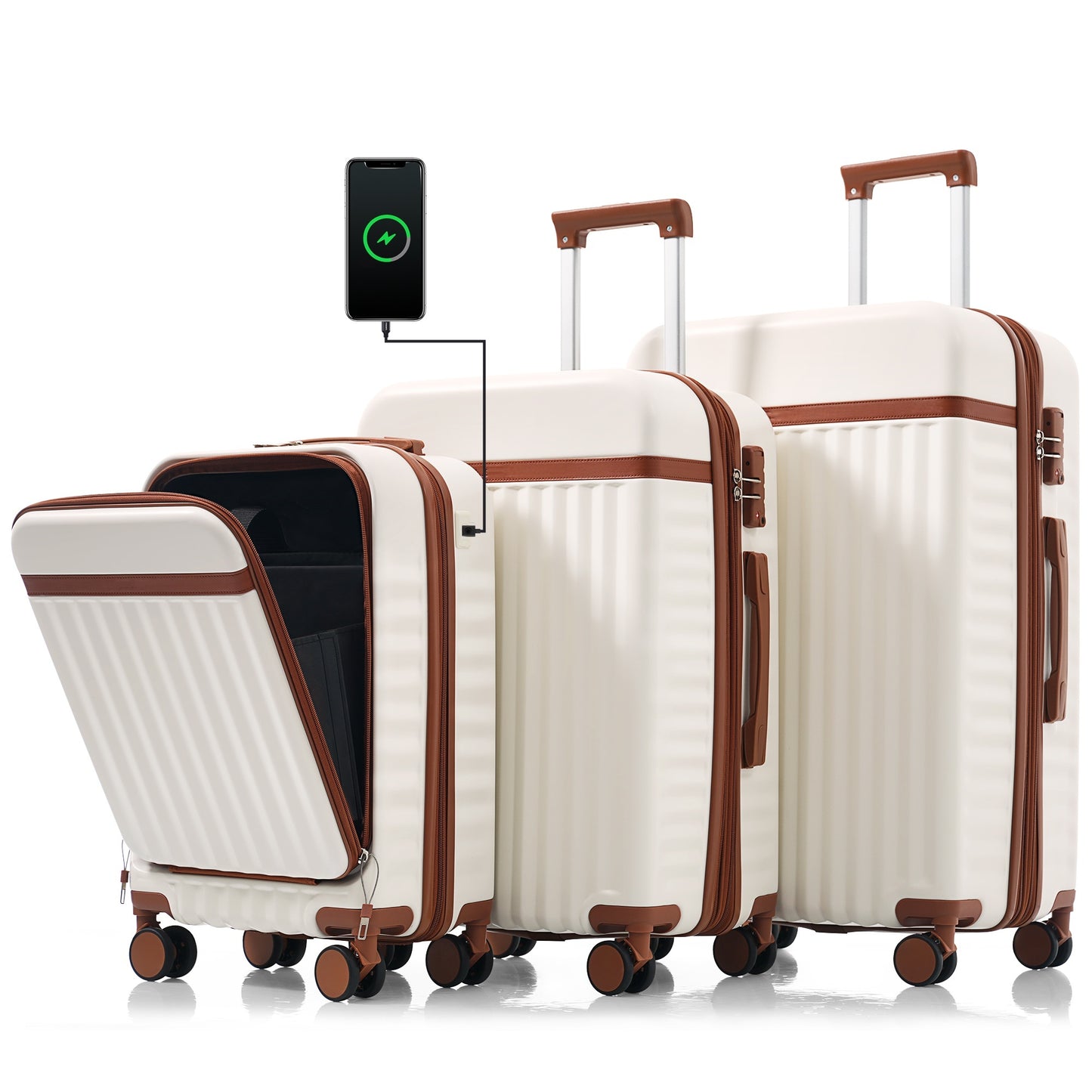 Luggage Set of 3, 20inch with USB Port, Front Opening Design Airline Certified