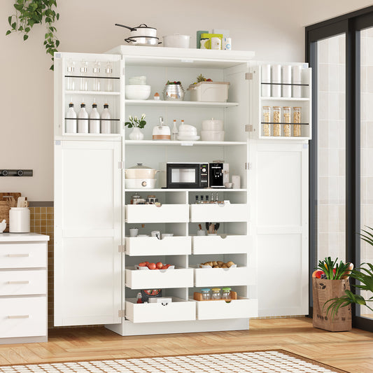 Kitchen Pantry Cabinet Farmhouse MDF White with Storage for Kitchen or Dining Storage