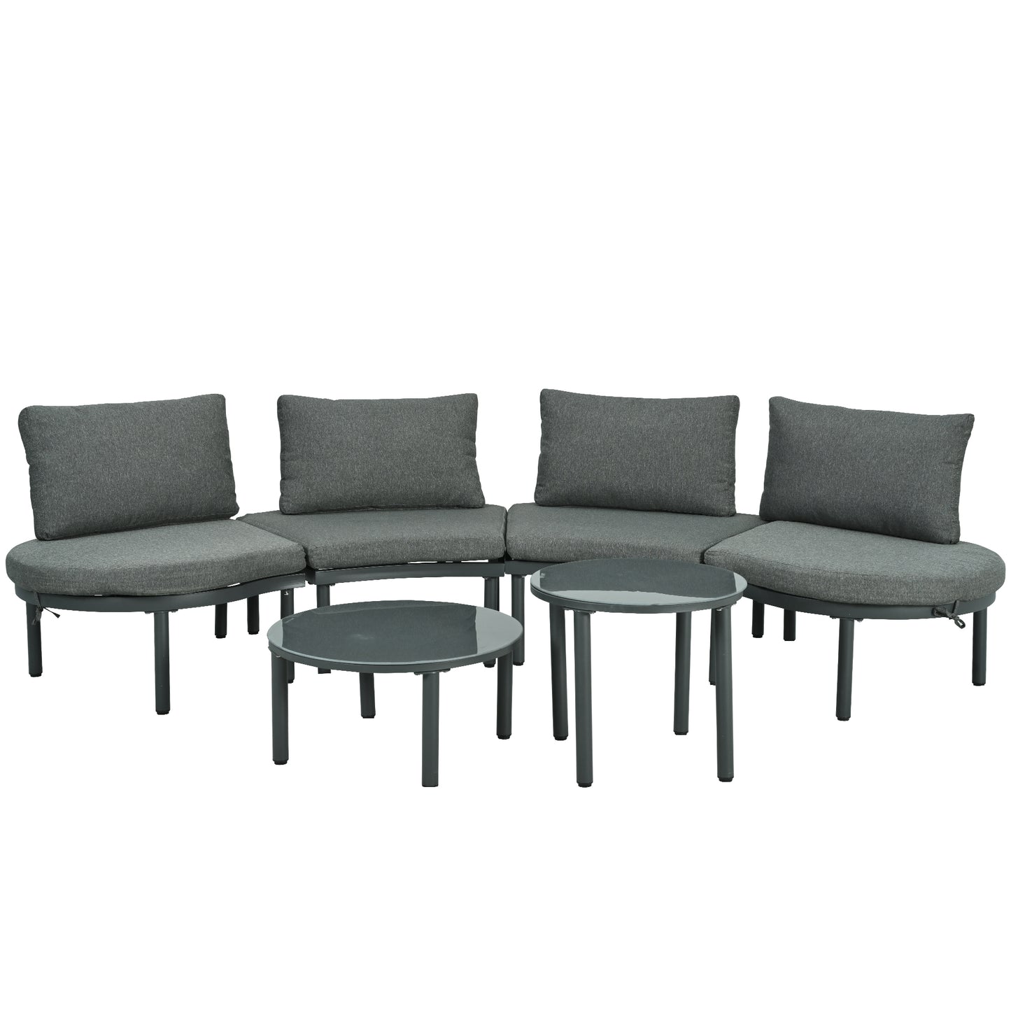 6-Piece Patio Sofa Furniture Set, Half Moon Outdoor Sectional Sofa with 2 High-Low Coffee Tables, PE Wicker Rattan, Temp