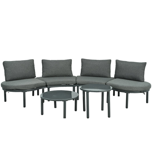 6-Piece Outdoor Sectional Sofa Set Aluminum Gray with Rattan Style for Patio, Garden, or Backyard