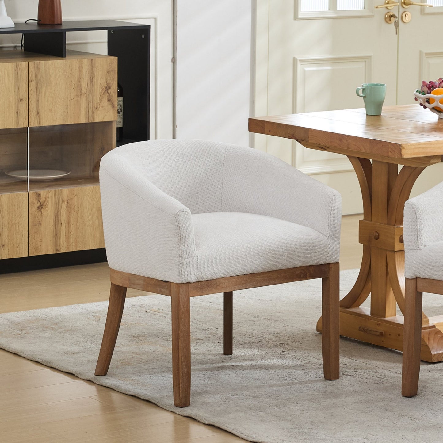 Mid Century Modern Upholstered Barrel Dining Chairs with Arms, Farmhouse Linen Kitchen &