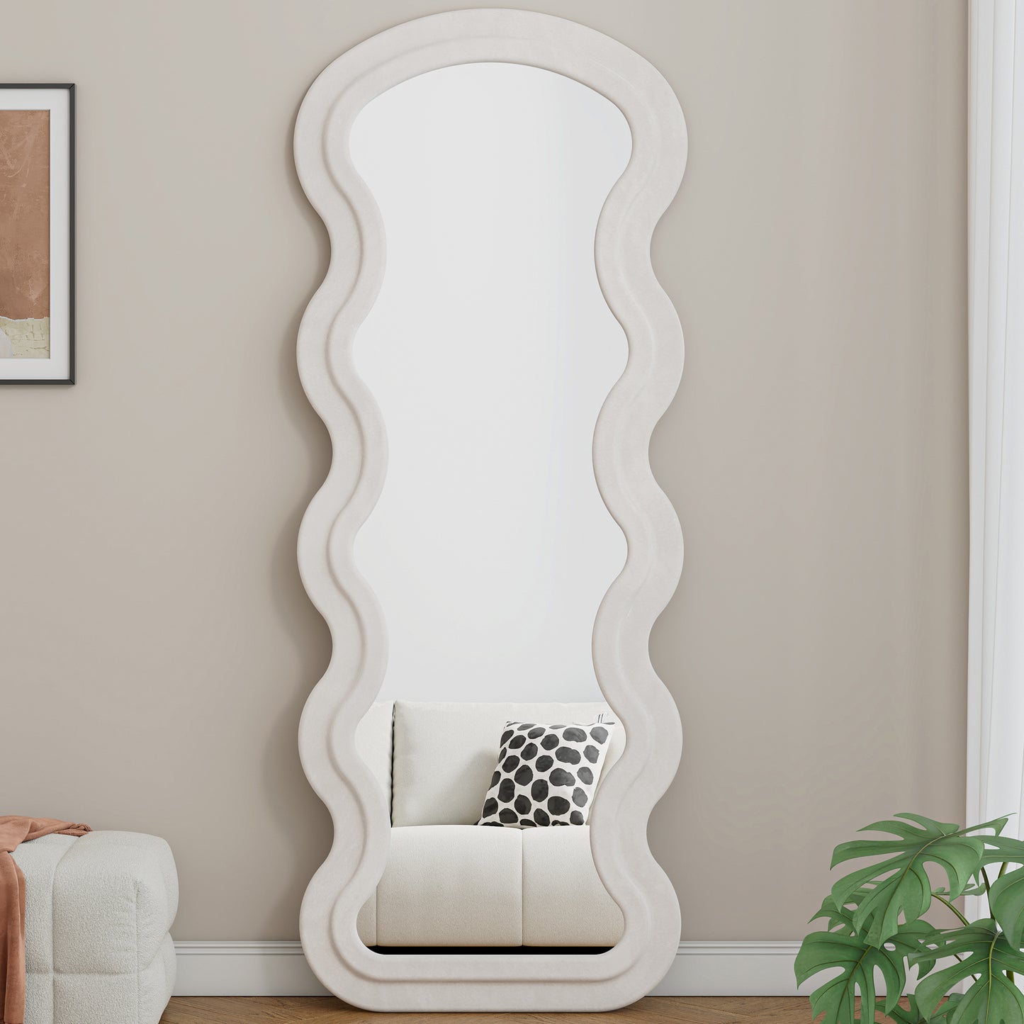 Flannel Full Length Wave Floor Mirror with Stand for Bedroom living room Hanging or Against The Wall
