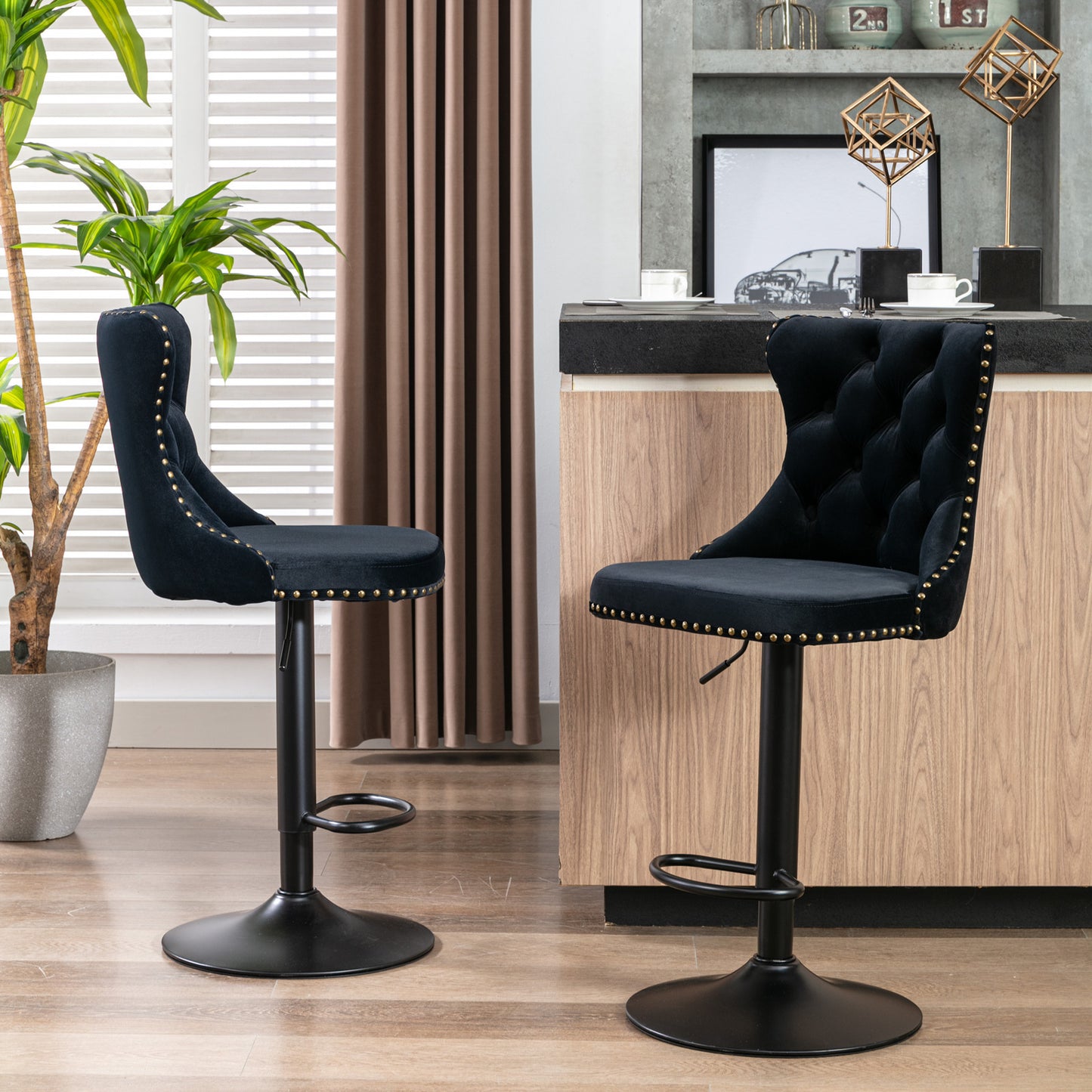 Swivel Velvet Barstools Adjusatble Seat Height from 25-33 Inch,17.7 inch base, Modern Upholstered Bar Stools with Backs