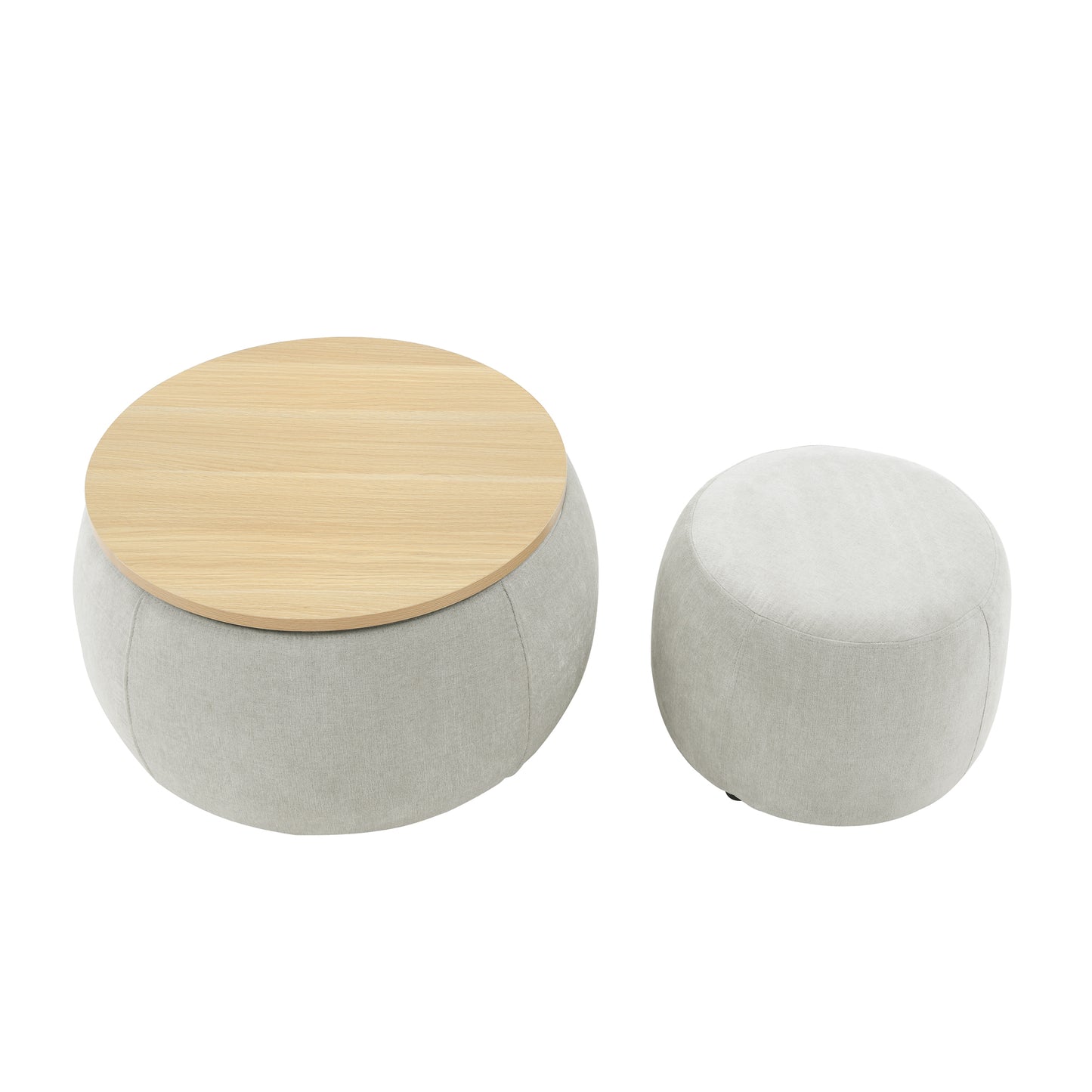 Modern Classic Round Storage Ottoman with Removable Top, 2 in 1 Function End Table and Ottoman