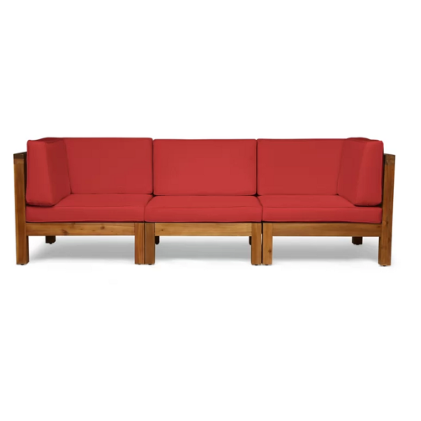 3-Piece Acacia Wood Outdoor Sectional Sofa Set with Water-Resistant Cushions – Modular Patio Conversation Seating