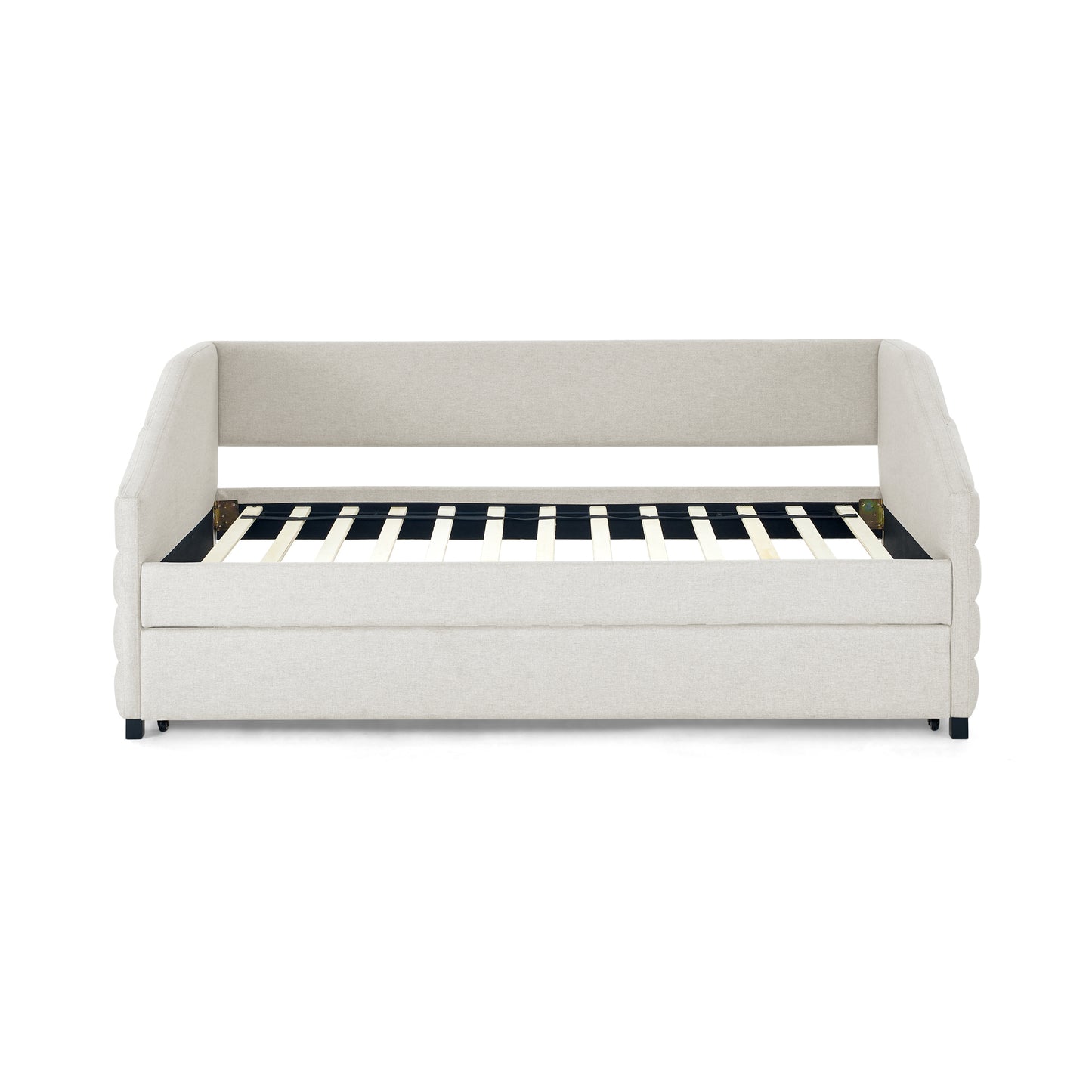 Twin Size Daybed with Trundle Upholstered Tufted Sofa Bed, Linen Fabric, Beige  (82.5"x42.5"x34")