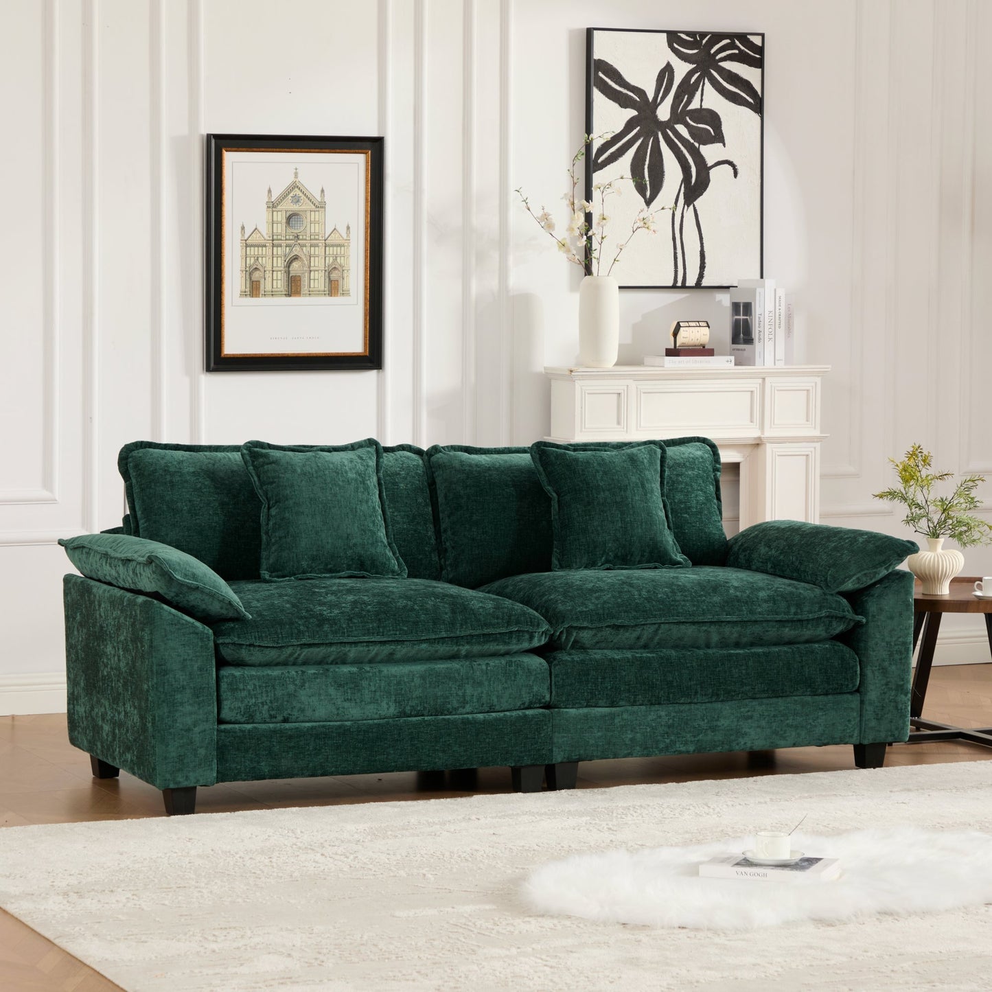 Modern Sectional Couch with Double Layer Upholstered Seat Cushion, Breathable Chenille Fabric (Ott