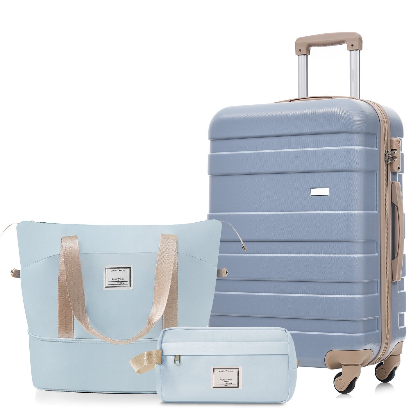 3-Piece Luggage Set - 24in Checked Suitcase with TSA Lock Travel Duffel Bag Wet-Dry Toiletry Bag