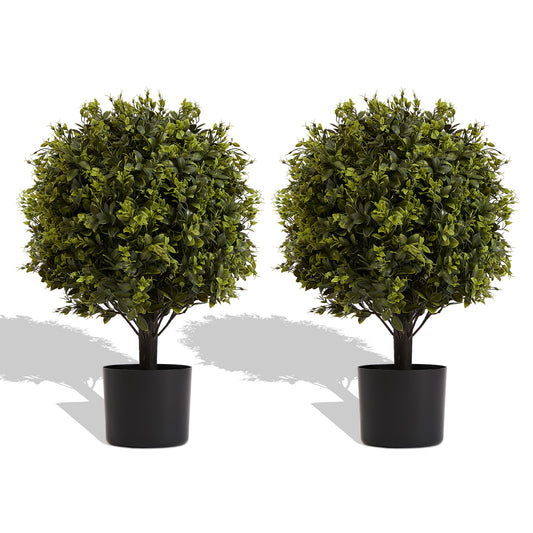 22-In Artificial Topiary Tree Plastic Green in 2pcs/set for Home, Office and Décor Display
