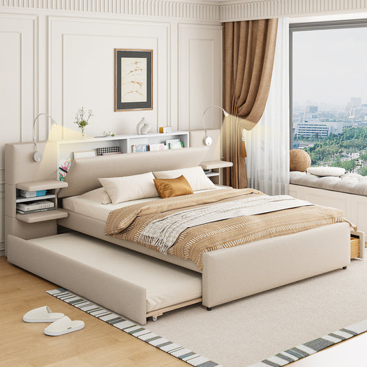 Platform Bed Multiple Color Options Linen with Storage and Drawer Storage for Bedroom or Guest Room