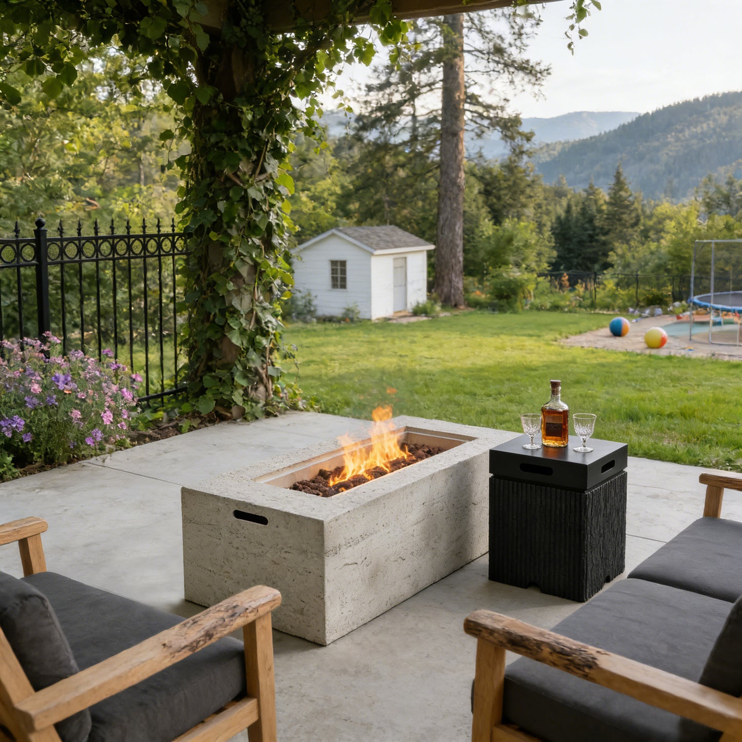 2-Piece Fire Pit Set: 41.9' Propane Fire Pit (40,000 BTU) with Burner & Lava Rocks and 15.75' MGO Tank Cover Table for 2