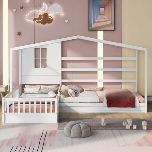 House Bed Frame, Twin Size, Plywood with Guardrails for Bedroom or Guest Room