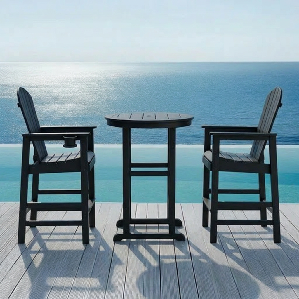 3-Piece HDPE Indoor/Outdoor Bar Height Bistro Set, 31.1' Round Pub Table with 2 Bar Stools, All-Weather Patio Furni