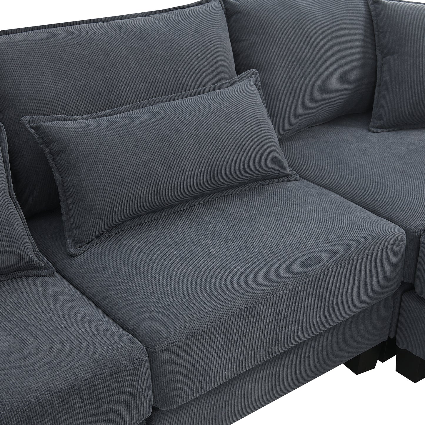 133*65" Corduroy Modular Sectional Sofa,U Shaped Couch with Armrest Bags,6 Seat Freely Combinable Sofa Bed,Comfortable and Spacious Indoor Furniture for Living Room, 2 Colors