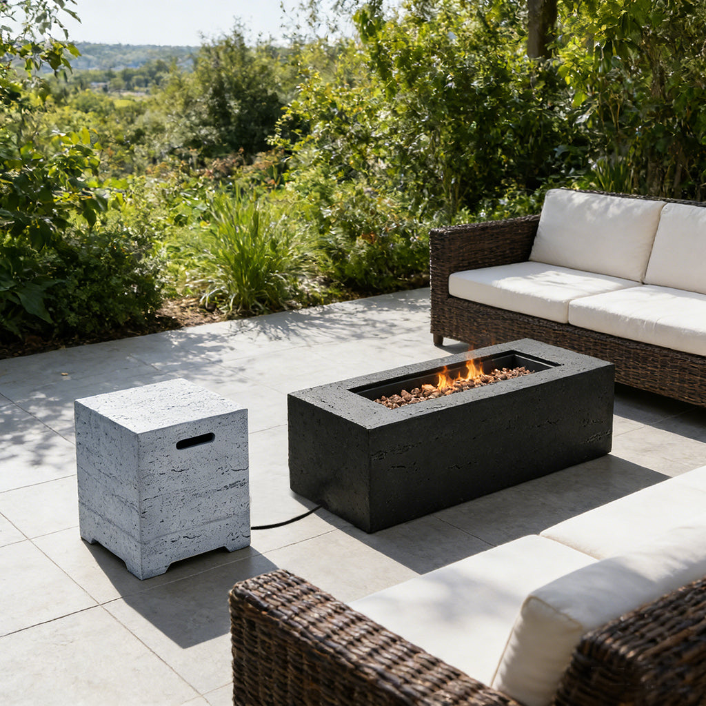 2-in-1 Outdoor Fire Pit & Propane Tank Stand Set,41.9''Outdoor Rectangular Propane Fire Pit 40000 BTU With 15.75''MGO Pr