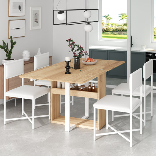 5-Piece Dining Table Set MDF and Metal White with Extendable Design for Dining Room or Kitchen