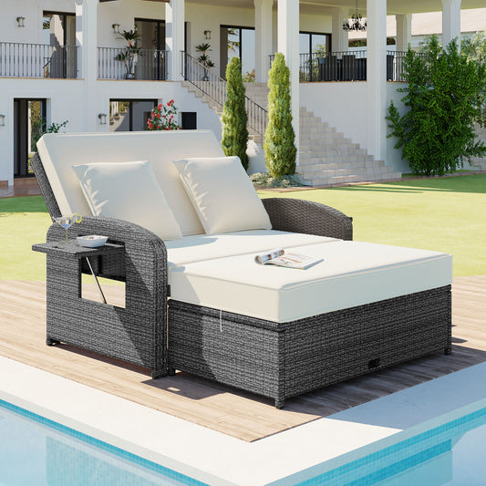 Outdoor Chaise Lounge Rattan White with Adjustable Design for Patio, Garden, or Backyard