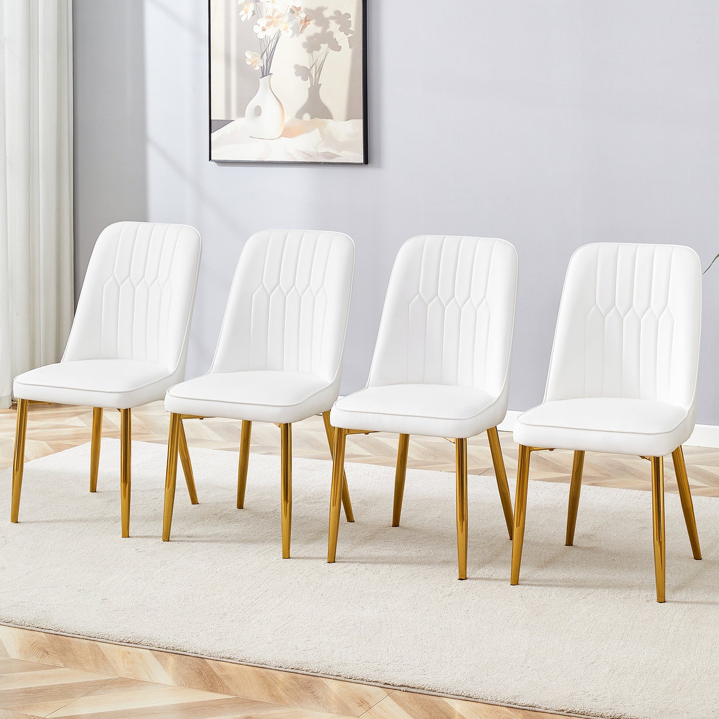 Modern PU Leather Dining Chair – Upholstered Chair with Gold Metal Legs, Luxury Kitchen & Dining Seating