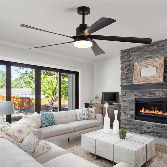 Ceiling Fan Iron Black Modern with Remote Control and Dimmable, Available in 65 Inch and 72 Inch sizes for Living Room, Bedroom and Dining Room