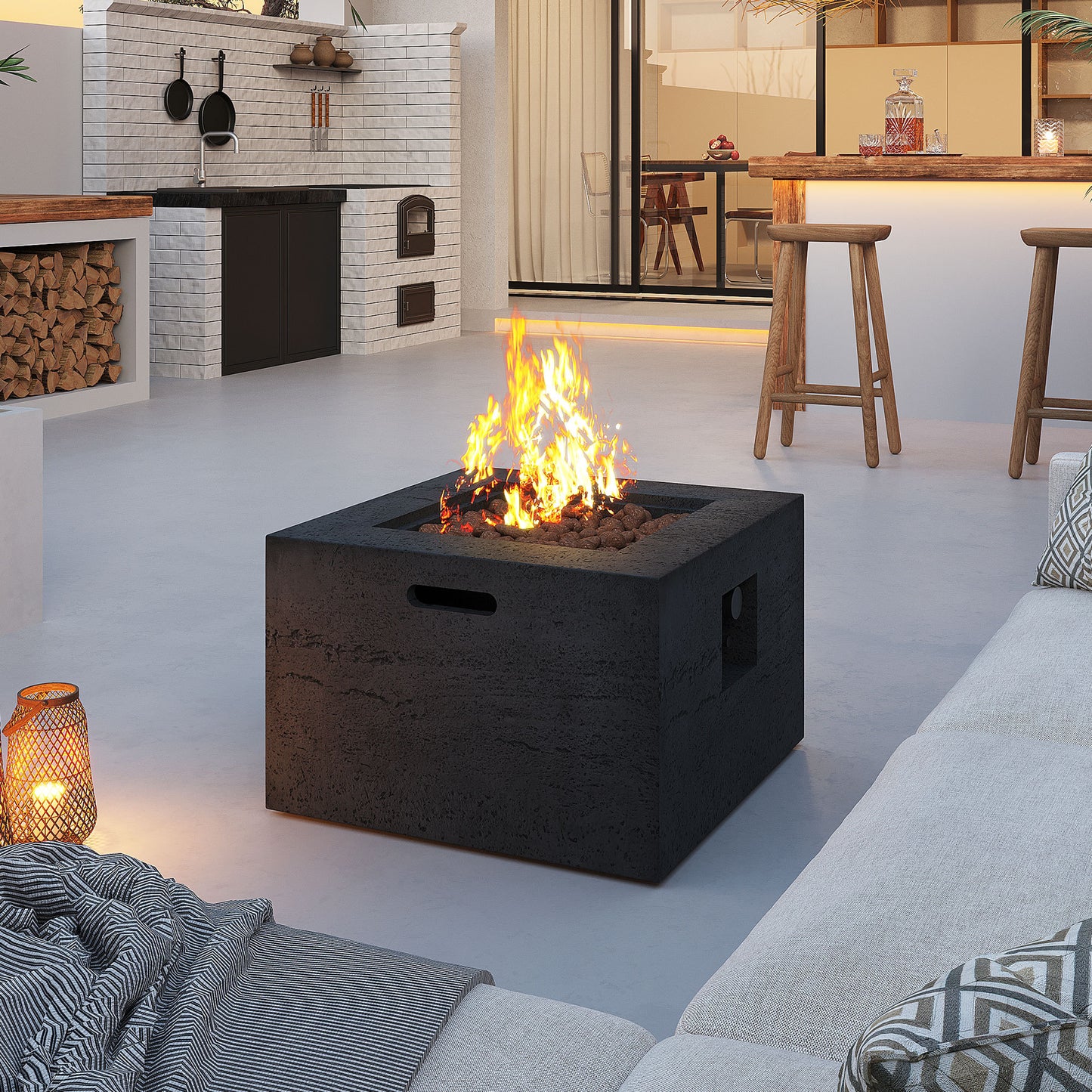 MGO Outdoor Square Propane Fire Pit Table with 40,000 BTU Output
