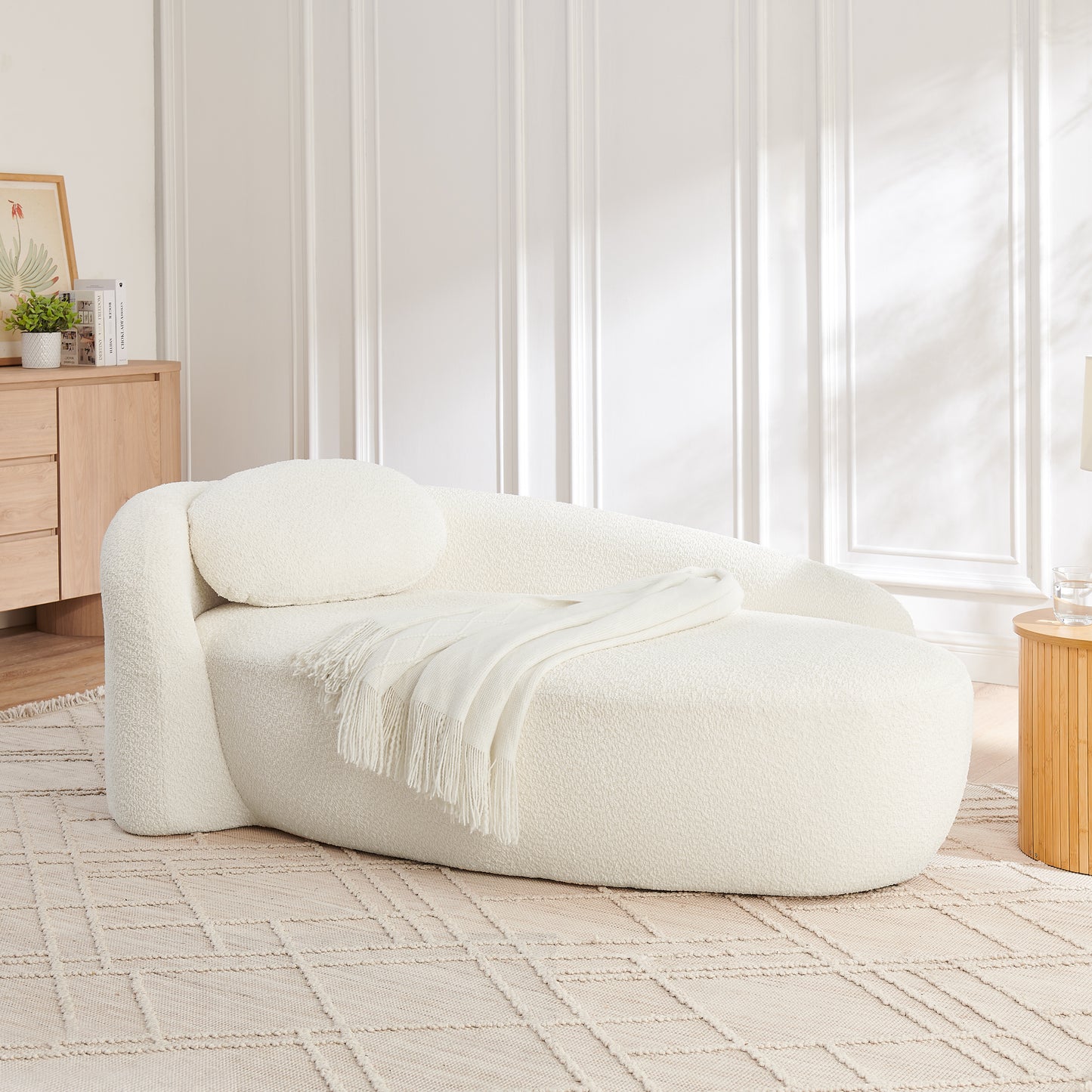 Modern Oval Single Lazy Sofa Chair with Integrated Backrest, Side Armrest and Pillow