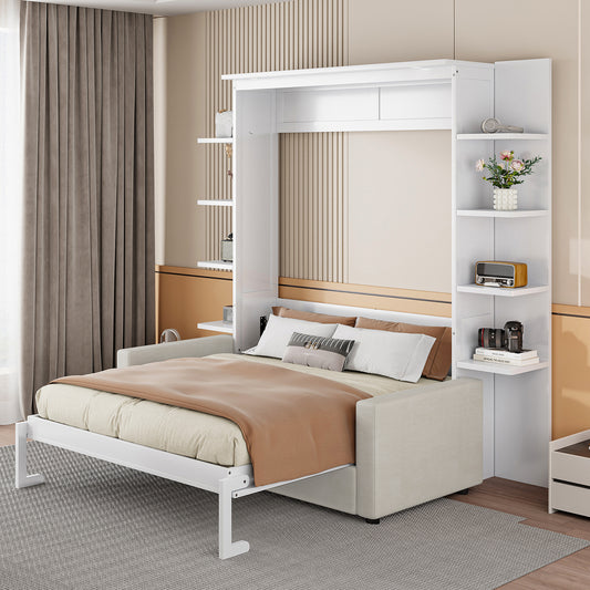 Murphy Wall Bed, Queen Size, MDF and LVL with Sofa Seating for Bedroom or Home Office