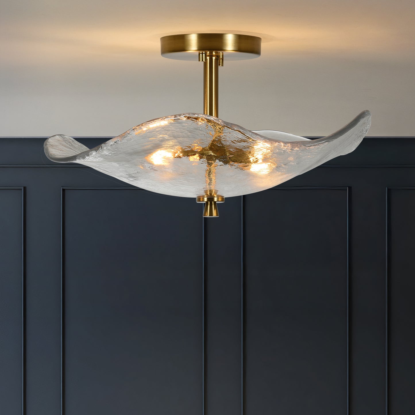 16.5' Water Ripple Glass Semi Flush Mount Ceiling Light Fixture, 2-light close to ceiling