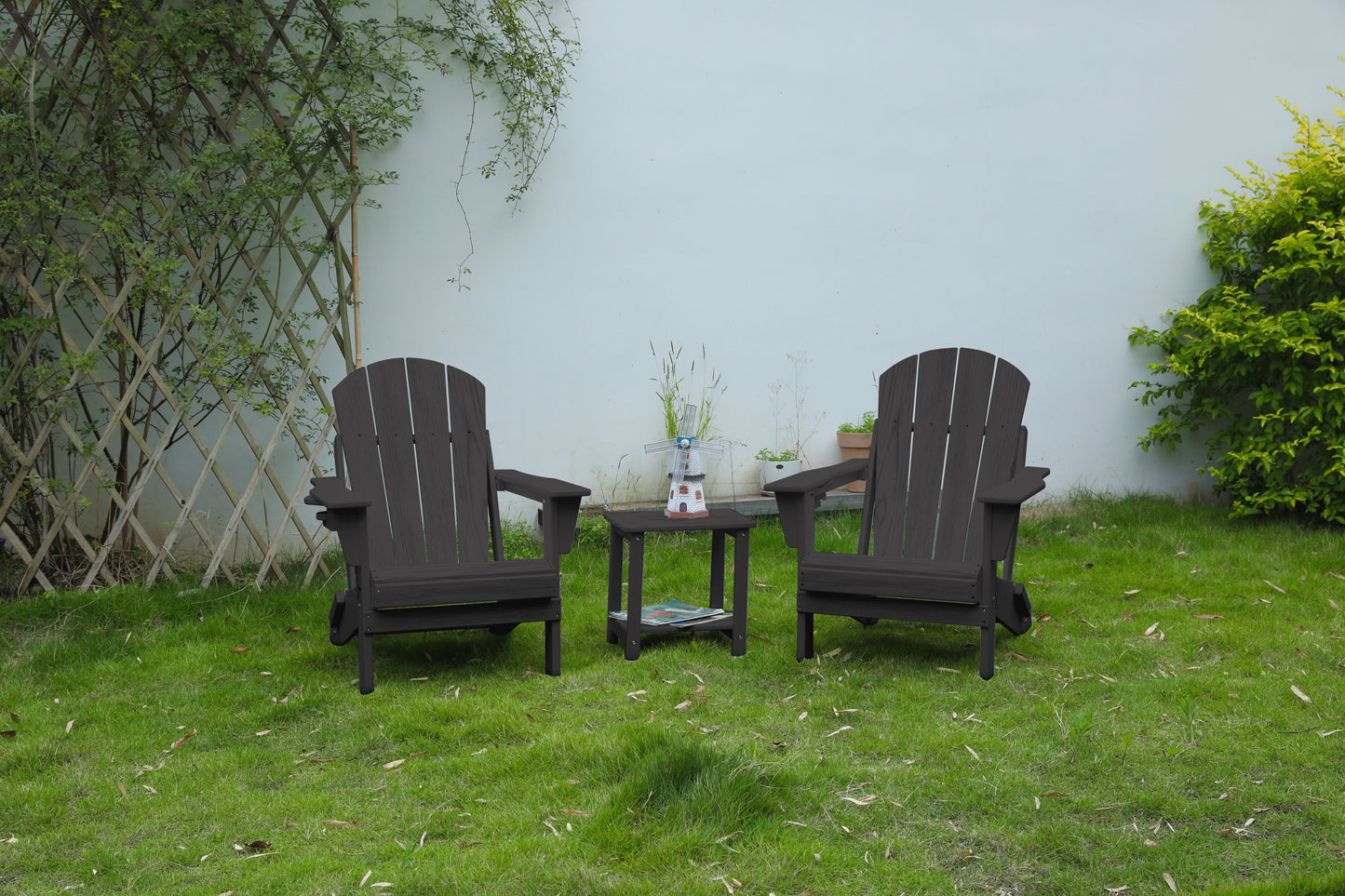 Folding Adirondack Chair with Side Table, 3-Piece Adirondack Chair Set with Wood texture