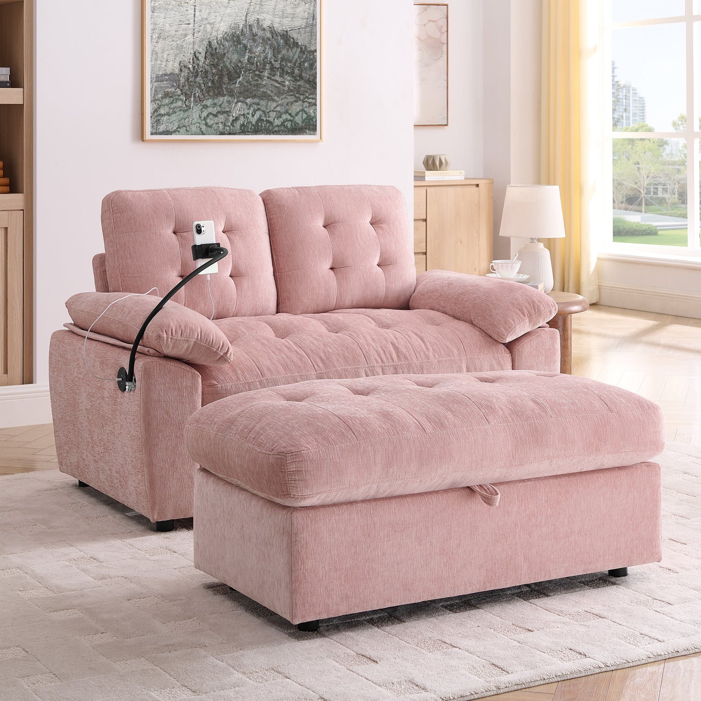Leisure sofa chair, Double sofa recliner, with manually adjustable backrest, soft padded armrests