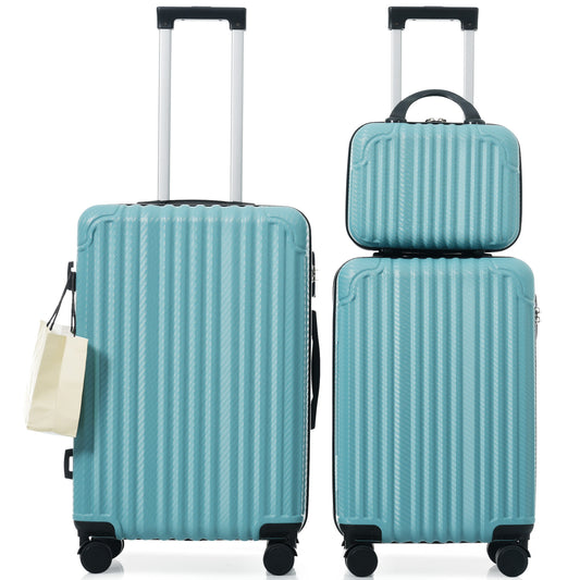 Ice Blue 3-Piece ABS Hardshell Carry-On Luggage Set with TSA Lock, Spinner Wheels, Side Hooks