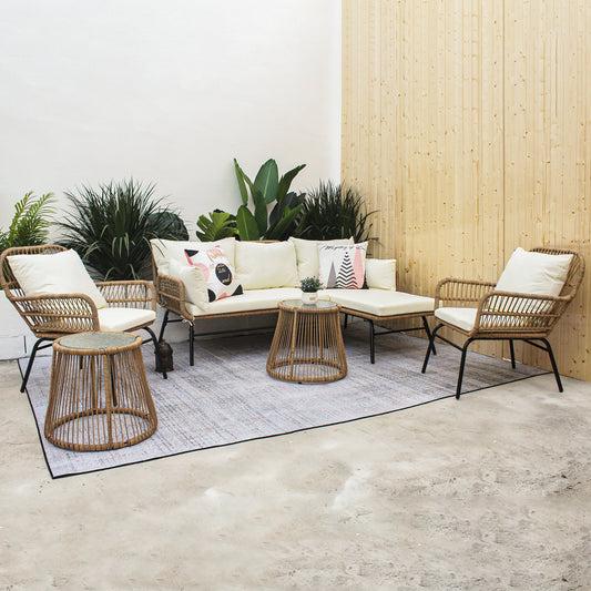 6-Piece Patio Sofa Set Steel Natural with Wicker Style for Patio, Garden, or Backyard