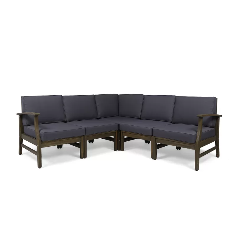 Perla 5-Piece Acacia Wood Outdoor Sofa Set with Water-Resistant Cushions – Modular Patio Sectional Seating Set