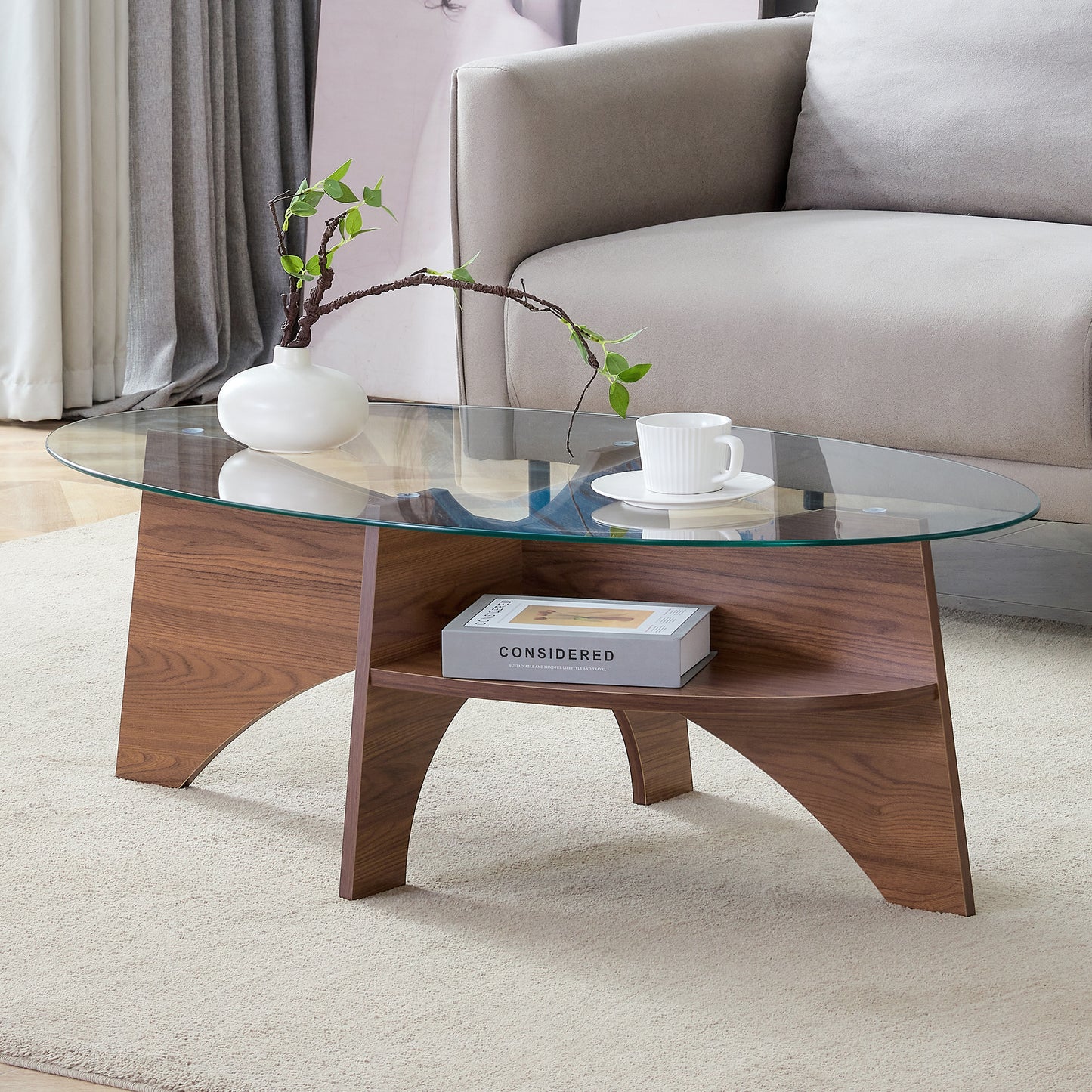Oval Glass Coffee Table – 41.3" Modern Tempered Glass Table, Minimalist Living Room Center Table