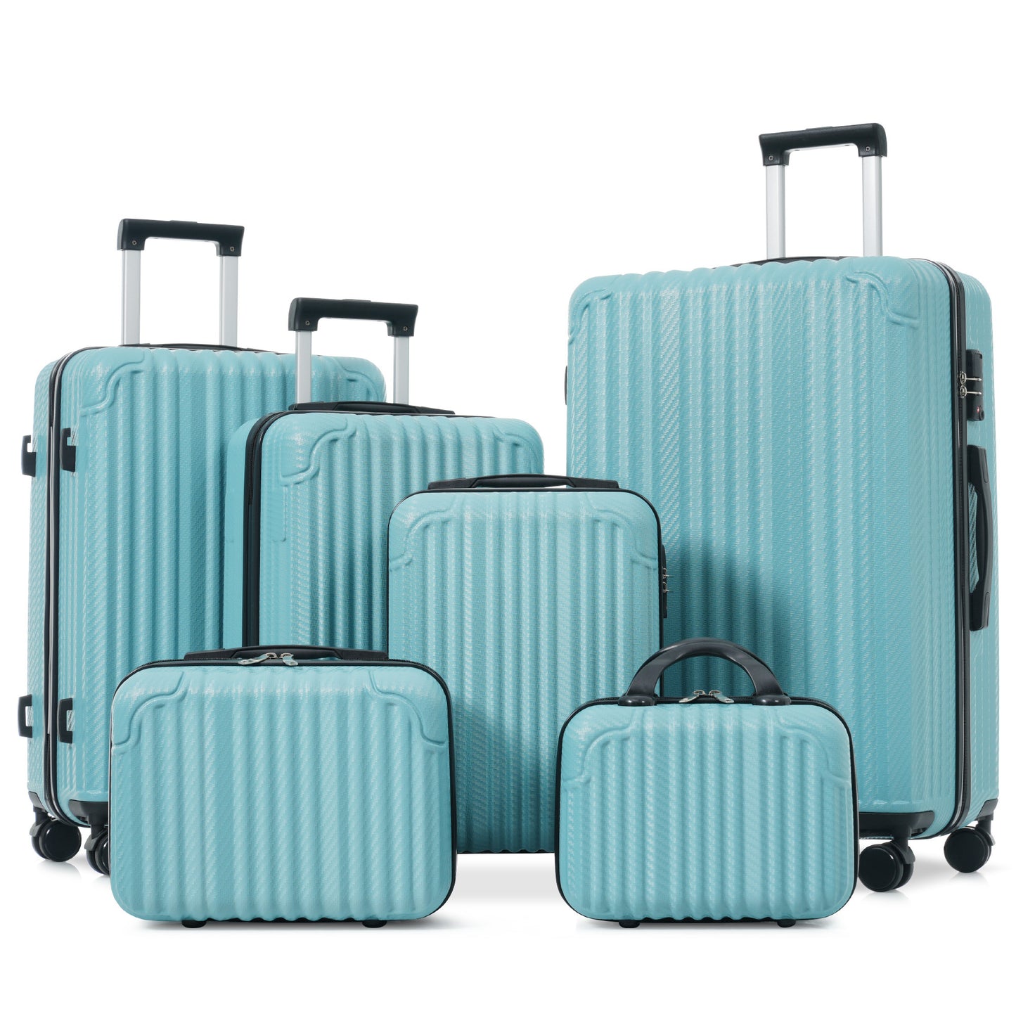 6-Piece Luggage Set, Durable Hardshell ABS Suitcase with Spinner Wheels