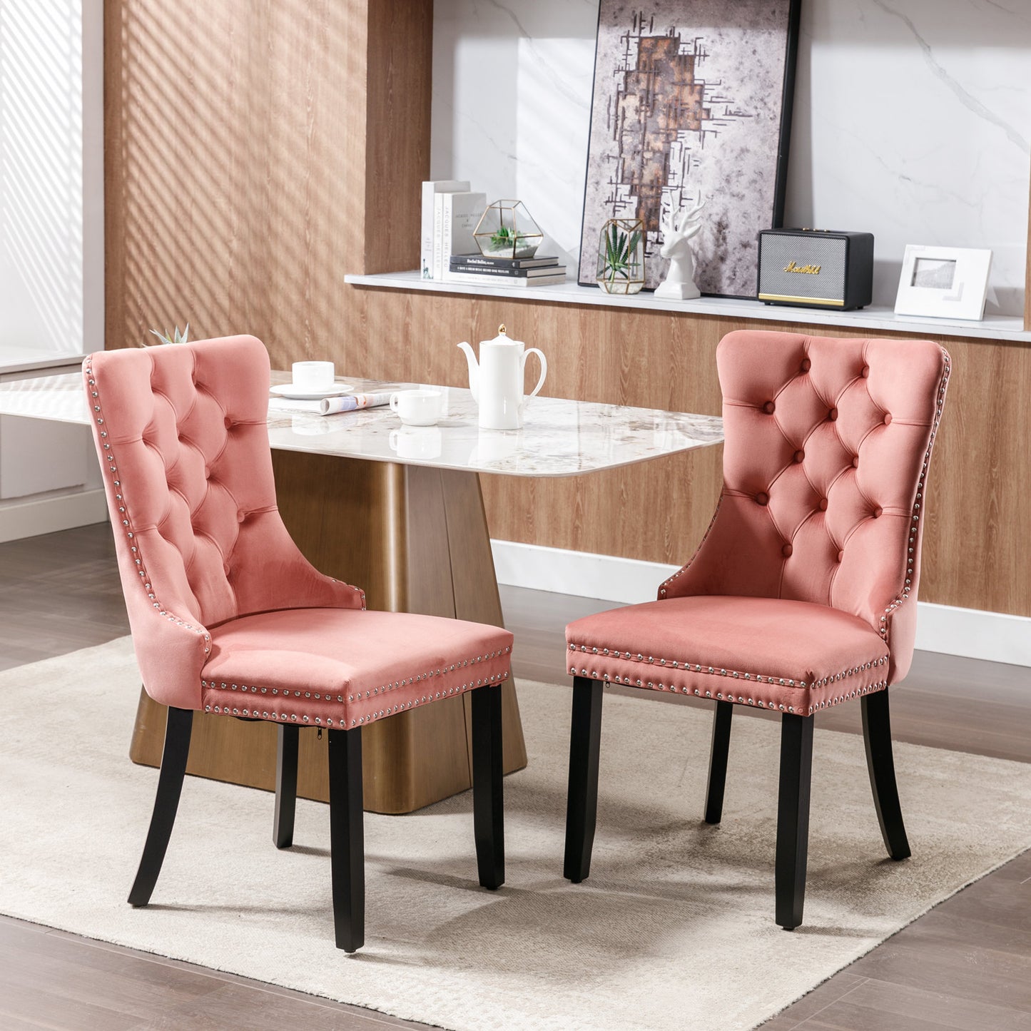 Nikki Collection Modern Tufted Velvet Dining Chair with Wood Legs, 2-Pcs