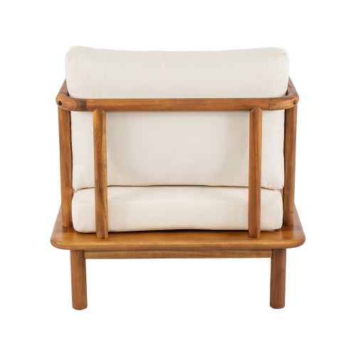 Acacia Wood Outdoor Club Chair with Cream Cushions – Modern Patio Lounge Chair for Garden & Porch Seating