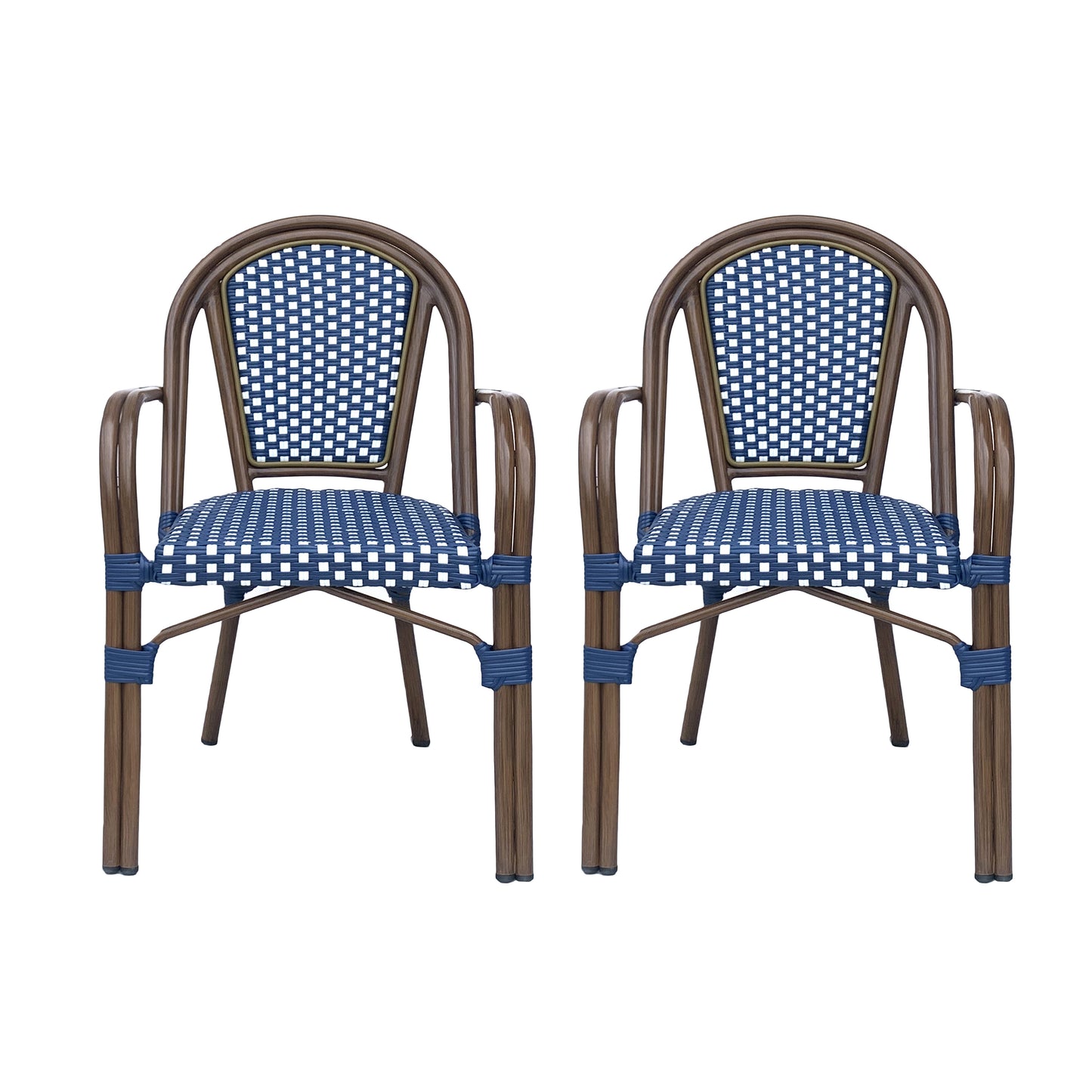 Bistro Chair with 2-toned Checkered Pattern, Set of 2, White and Navy