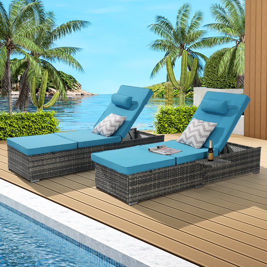 Outdoor Wicker Chaise Lounge with Adjustable Backrest, Armrests and Removable Cushions for Patio Lounging