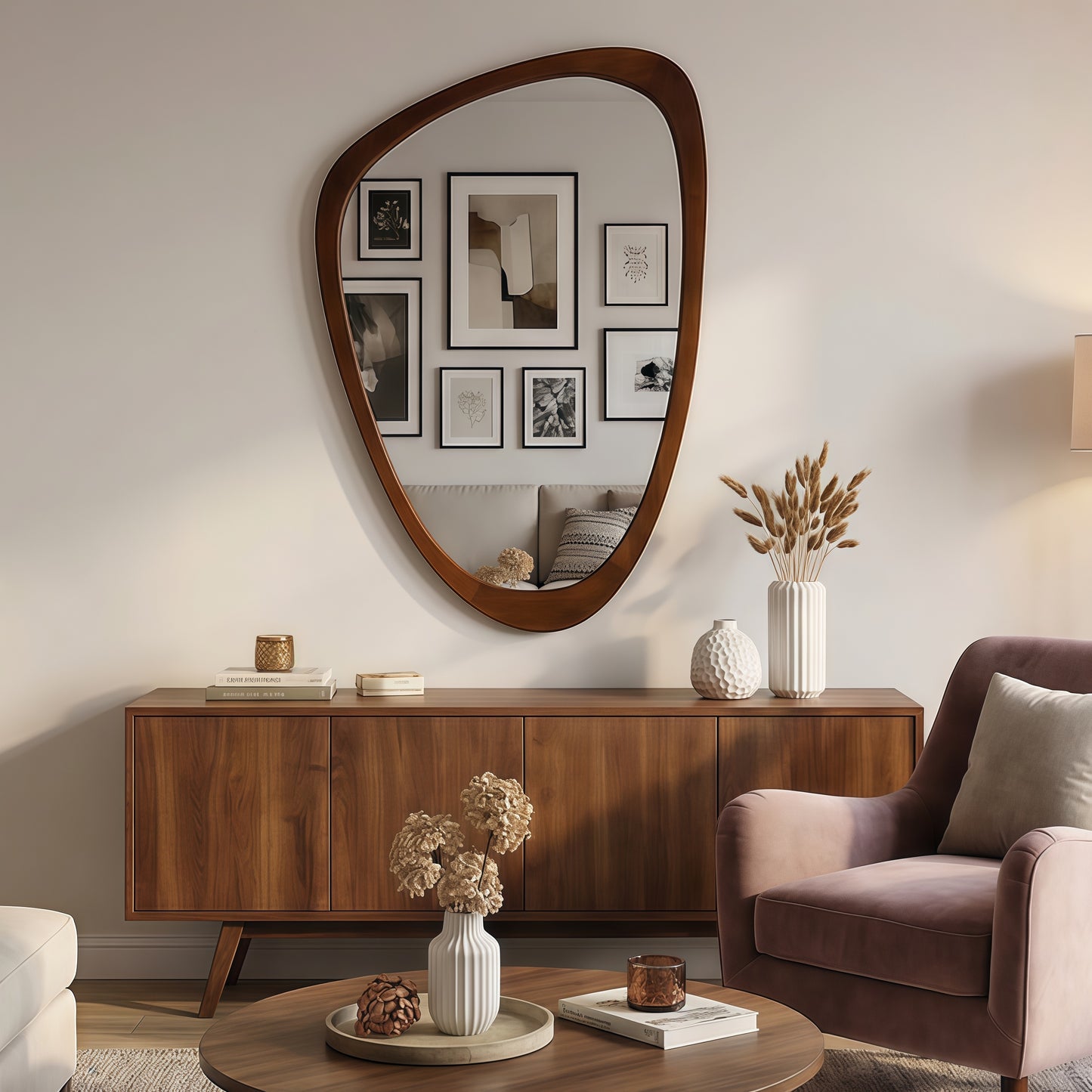 Irregular Solid Wood Wall Mirror – 24" x 36" Asymmetrical Decorative Mirror for Bathroom, Bedroom & Entryway