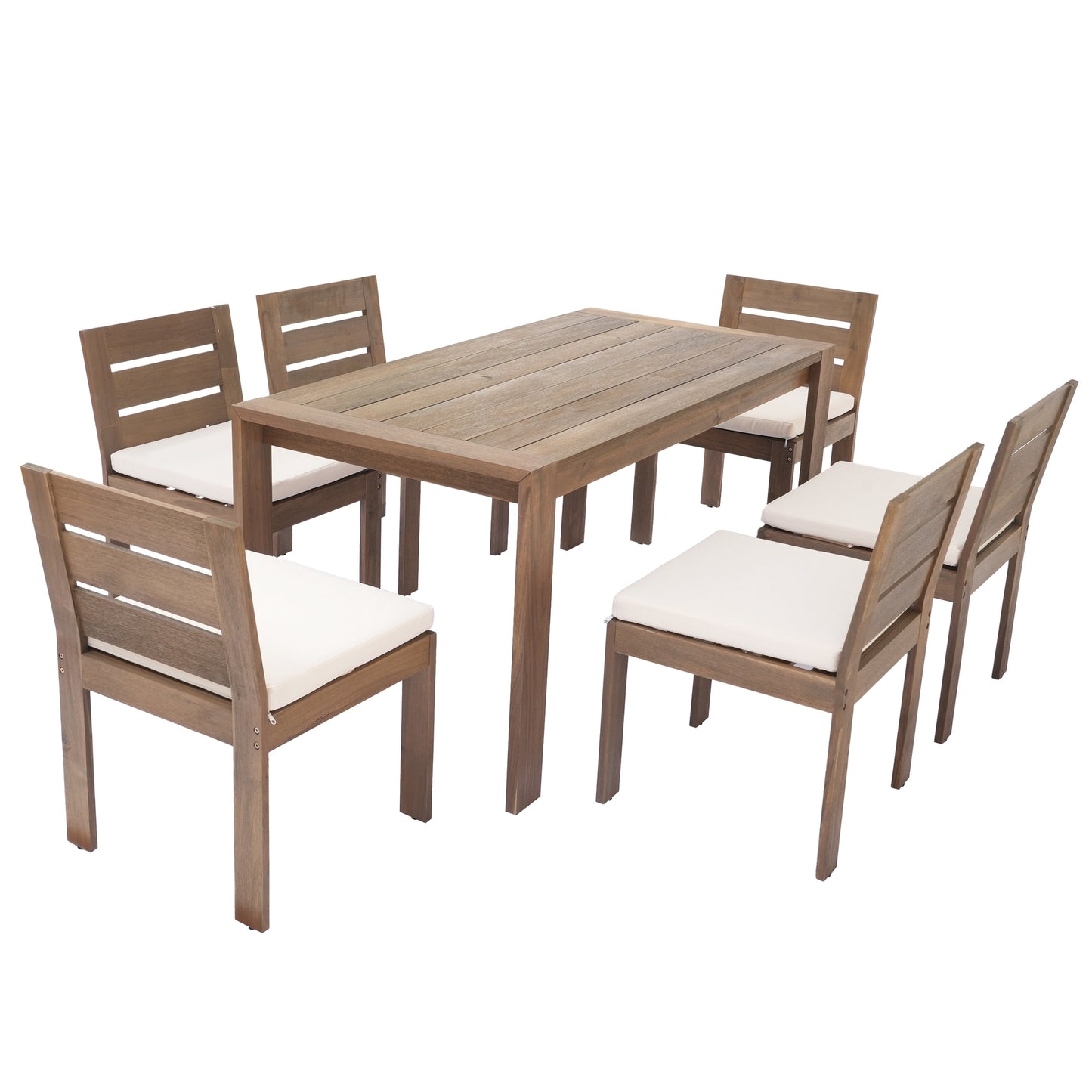 7 Piece Acacia Wood Outdoor Dining Set, Suitable for Patio, Balcony, Backyard