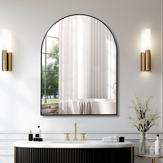 Large Arched Metal Frame Wall Mirror for Bathroom Vanity, Bedroom, or Entryway