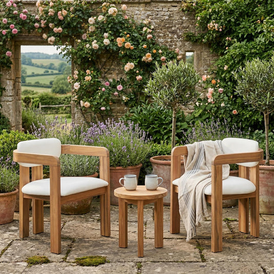 Set of 2 Outdoor Acacia Wood Armchairs with Cushions – Weather-Resistant Patio Dining Chairs for Garden, Balcony & Backyard