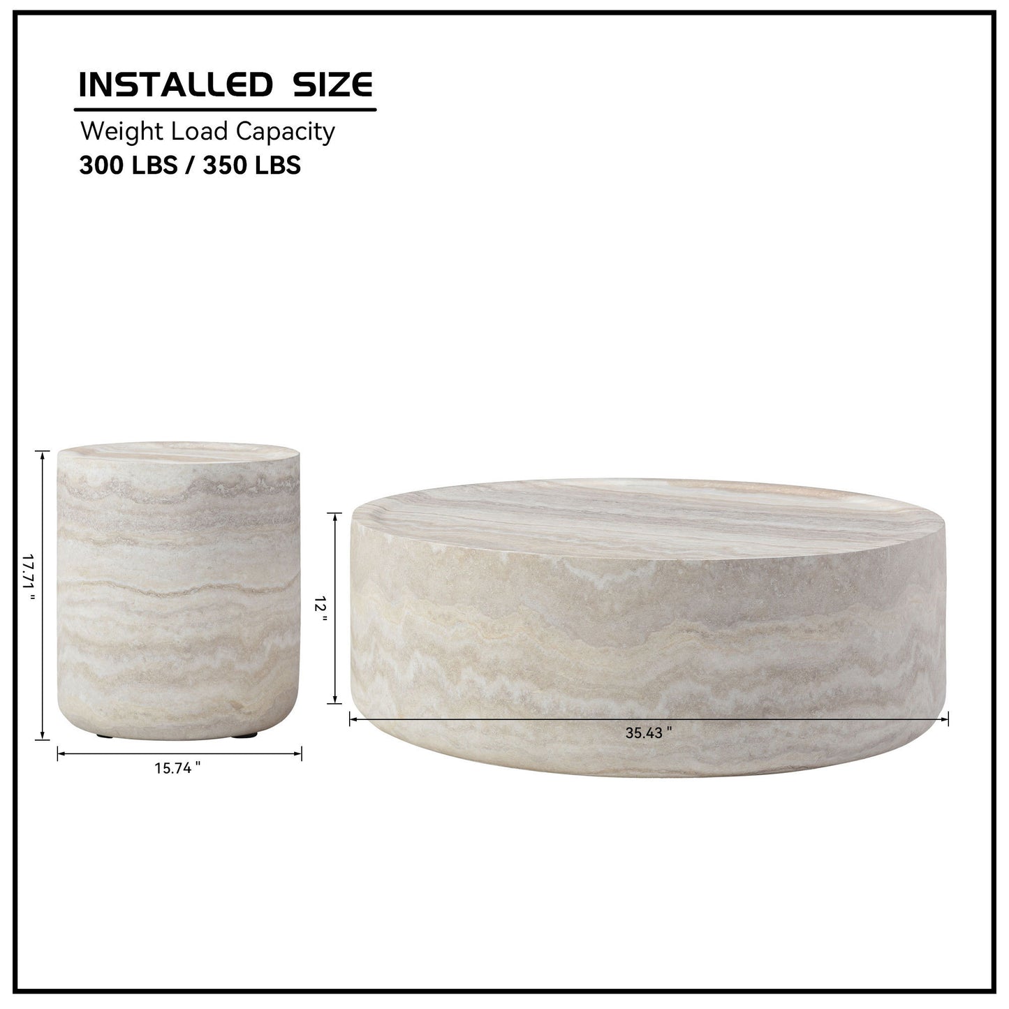 Set of 2 Faux MARS Pattern Coffee Tables side Table Round Tea Faux Travertine Textured  table for Living Room, No Need Assembly.