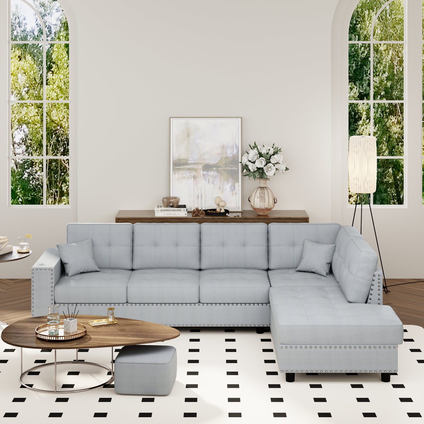 109.2''L-shaped Modular Sectional Sofa with Removable  Back Cushions and 2 Pillows, Suitable for Living rooms, Offices, and Apartments