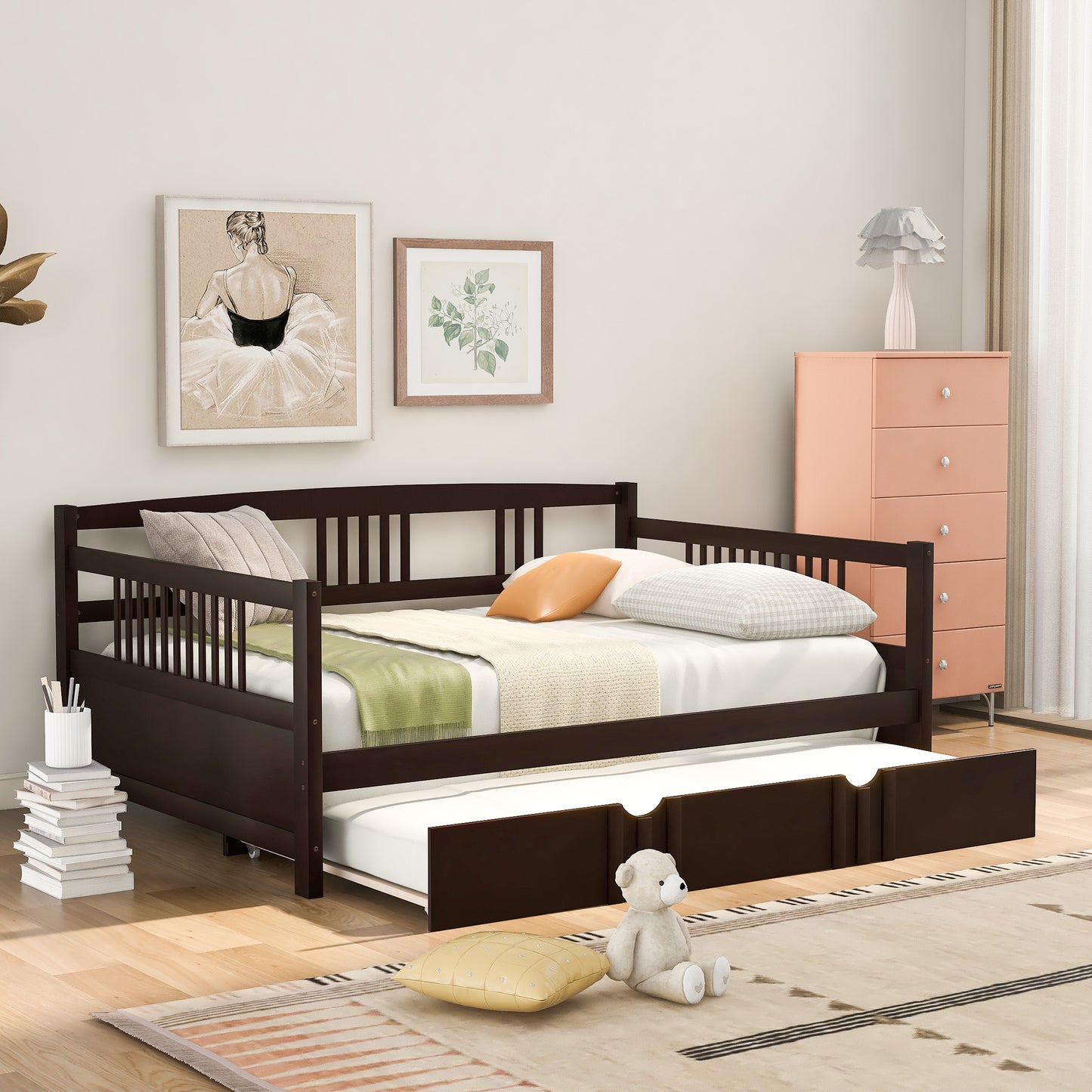 Full Size Daybed Wood Bed with Twin Size Trundle
