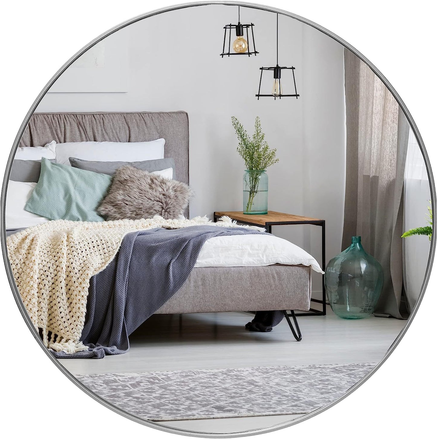 Round Metal Frame Wall Mirror – 36" Modern Bathroom Vanity Mirror, Large Circular Decorative Mirror